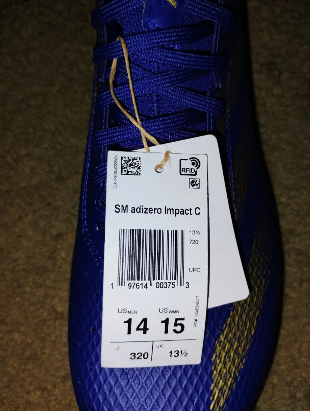 Brand New Adidas Blue and Gold Adizero Soccer Cleats Size 14